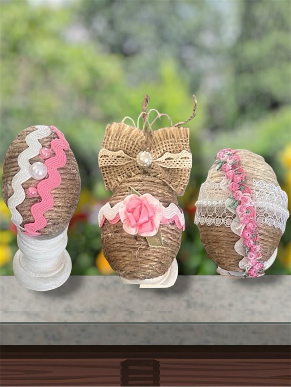 Rustic Pink Set of 4 Jute Easter Eggs, Custom Eggs, Farm Easter Décor, Religious